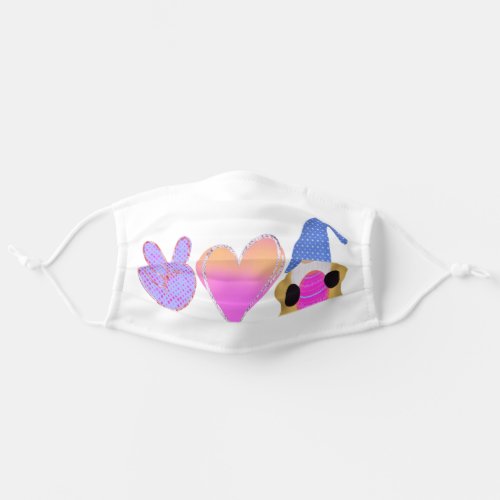 Peace Love Gnome  Cute Easter Pastel Sublimation Adult Cloth Face Mask