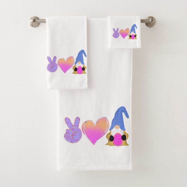 Peace Love Gnome | Cute Easter Pastel Sublimation Bath Towel Set (Insitu)
