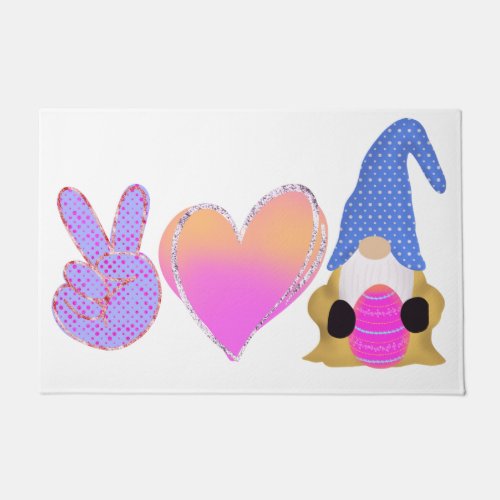 Peace Love Gnome  Cute Easter Pastel Sublimation Doormat