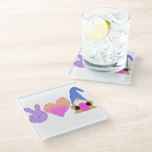 Peace Love Gnome  Cute Easter Pastel Sublimation Glass Coaster