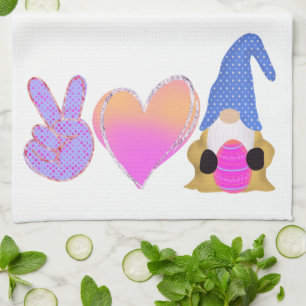 Peace Love Gnome Cute Easter Pastel Sublimation Kitchen Towel