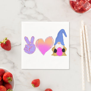 Peace Love Gnome Cute Easter Pastel Sublimation Napkins