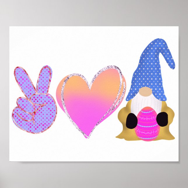 Peace Love Gnome | Cute Easter Pastel Sublimation Poster (Front)