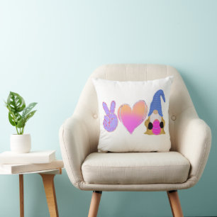 Peace Love Gnome   Cute Easter Pastel Sublimation Throw Pillow