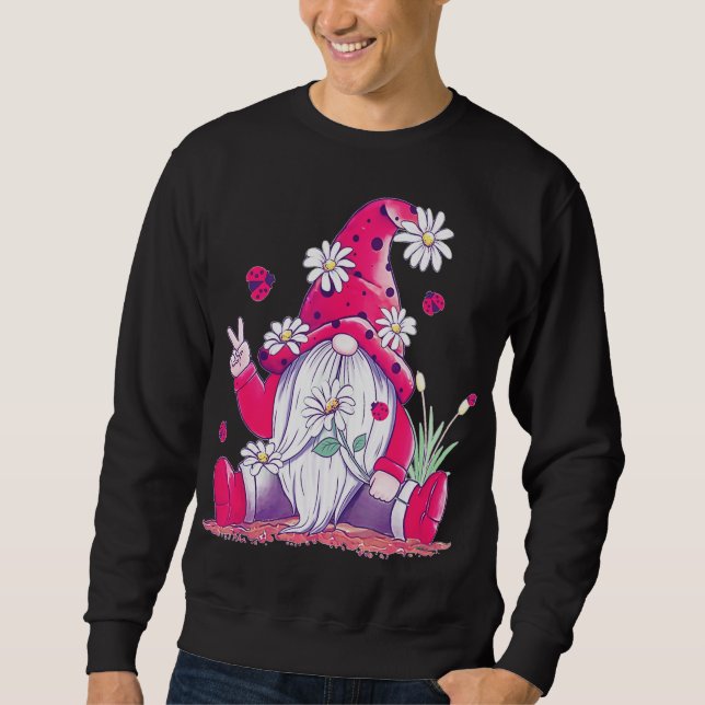 Peace Love Gnome Lady Bugs Hippie Gnomes Daisies D Sweatshirt (Front)