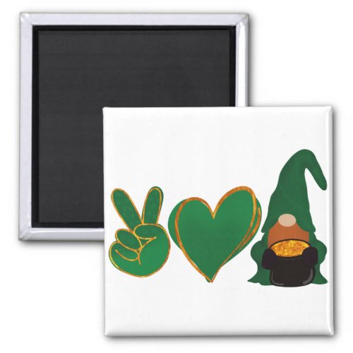 Peace Love Gnome  St Patricks Day Sublimation Magnet