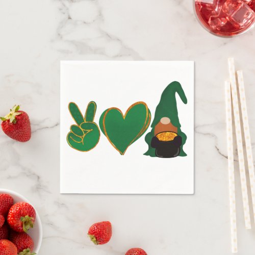 Peace Love Gnome  St Patricks Day Sublimation Napkins