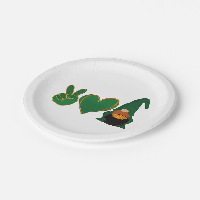 Peace Love Gnome | St Patrick's Day Sublimation Paper Plates (Angled)