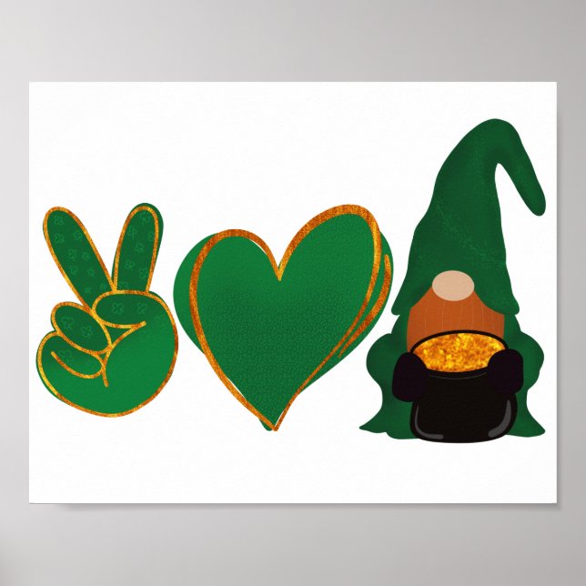 Peace Love Gnome | St Patrick's Day Sublimation Poster (Front)