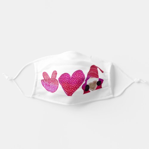 Peace Love Gnome  Valentine Day Sublimation Adult Cloth Face Mask