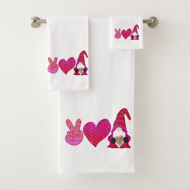 Peace Love Gnome | Valentine Day Sublimation Bath Towel Set (Insitu)