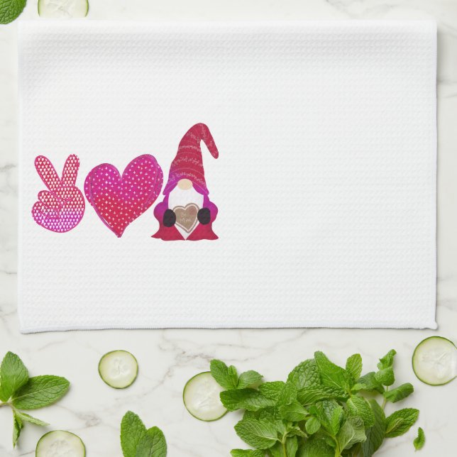 Peace Love Gnome | Valentine Day Sublimation Kitchen Towel (Folded)