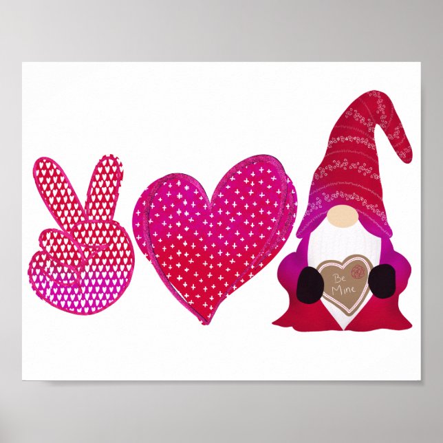 Peace Love Gnome | Valentine Day Sublimation Poster (Front)