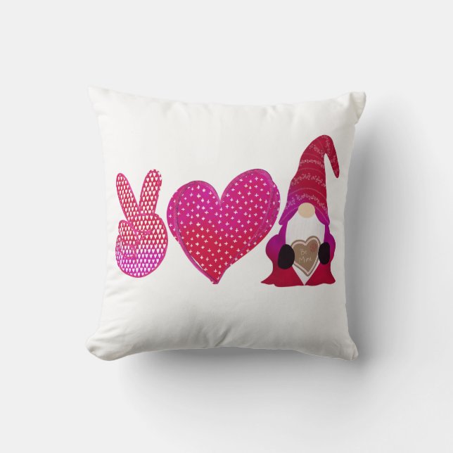 Peace Love Gnome | Valentine Day Sublimation Throw Pillow (Front)