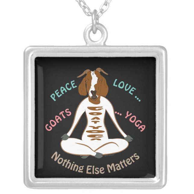 PEACE LOVE GOATS YOGA | GetYerGoat™ Silver Plated Necklace (Front)