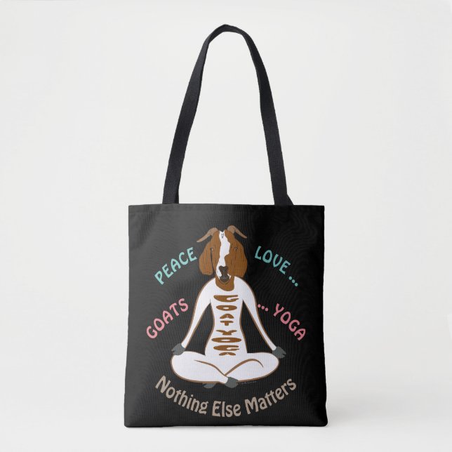 PEACE LOVE GOATS YOGA | GetYerGoat™ Tote Bag (Front)