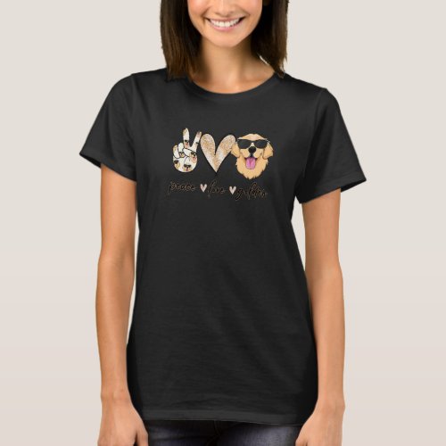 Peace Love Golden Dog  Golden Retriever Dad Mom T_Shirt