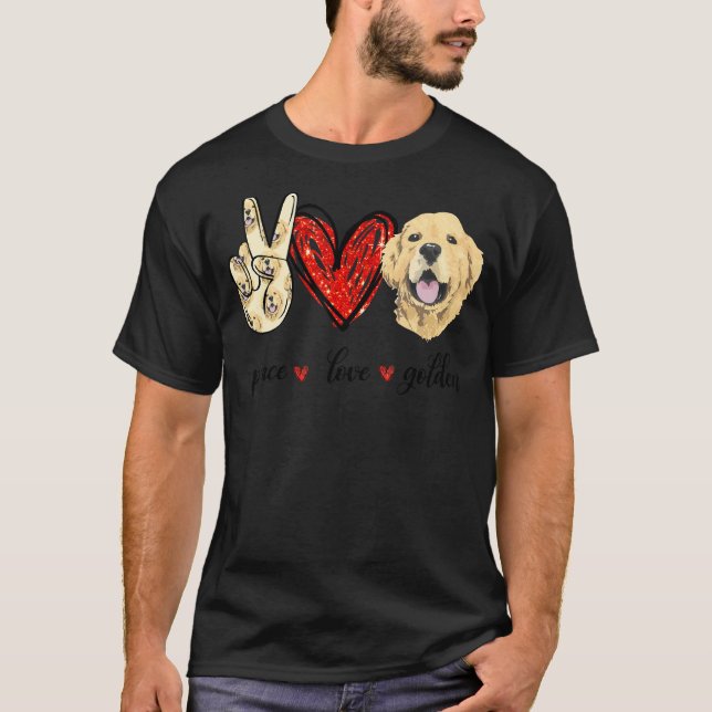 Peace Love Golden Dog Golden Retriever Dad Mom T-Shirt (Front)