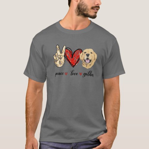 Peace Love Golden Dog Lover Golden Retriever Dad M T_Shirt