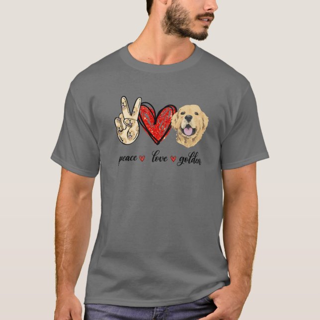 Peace Love Golden Dog Lover Golden Retriever Dad M T-Shirt (Front)