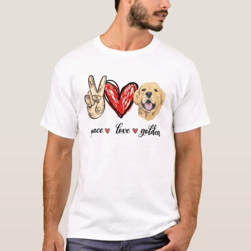 Peace Love Golden Dog Lover Golden Retriever Dad M T_Shirt