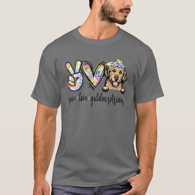 Peace Love Golden-Retriever Funny Dog Mom Mother's T-Shirt (Front)