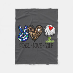 Peace Love Golf Funny Leopard Heart Golf Lovers Fleece Blanket
