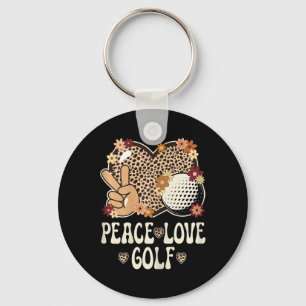 Peace Love Golf Lover Outfit Cheetah Print Women G Keychain