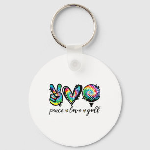 Peace Love Golf Player Tie Dye Golf Lovers Funny Keychain