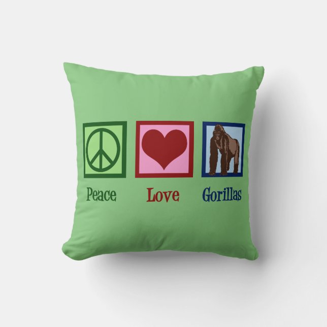 Peace Love Gorillas Throw Pillow (Front)