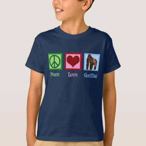 Peace Love Gorillas Zoo Kids T_Shirt