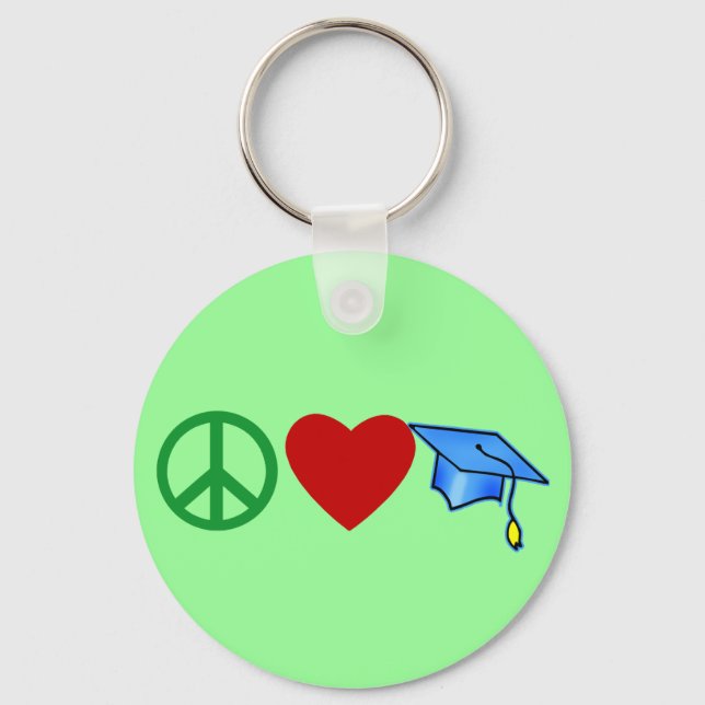 Peace Love Graduation T shirts and Grad Gifts Keychain (Front)