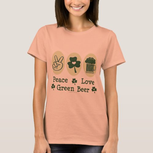 Peace Love Green Beer Ringer Tee Shirt
