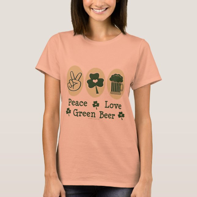 Peace Love Green Beer Ringer Tee Shirt (Front)