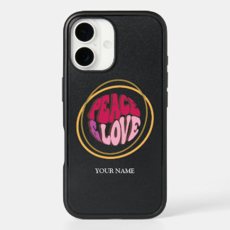 Peace & Love Groovy Typography Design iPhone 16 Case
