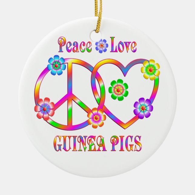 Peace Love Guinea Pigs Ceramic Ornament (Front)