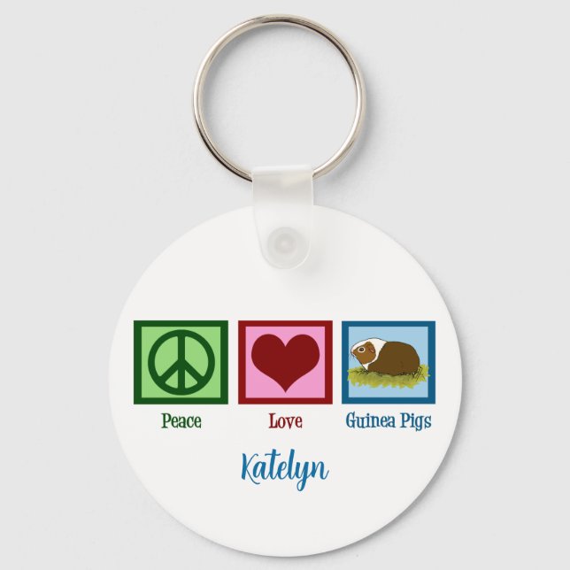 Peace Love Guinea Pigs Cute Custom Keychain (Front)