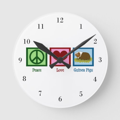 Peace Love Guinea Pigs Round Clock