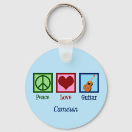 Peace Love Guitar Cute Blue Monogram Guitarist Keychain