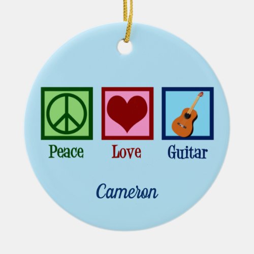 Peace Love Guitar Cute Custom Ceramic Ornament