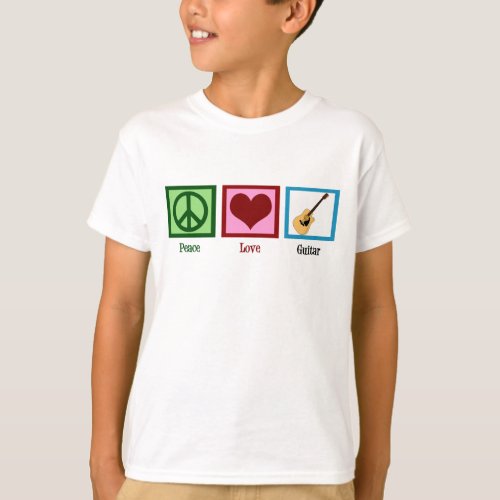 Peace Love Guitar Kids T_Shirt