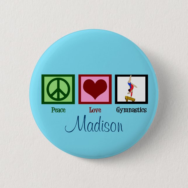 Peace Love Gymnastics Custom Cute Pinback Button (Front)