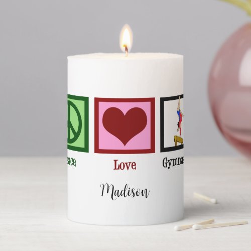 Peace Love Gymnastics Cute Custom Gymnast Gift Pillar Candle