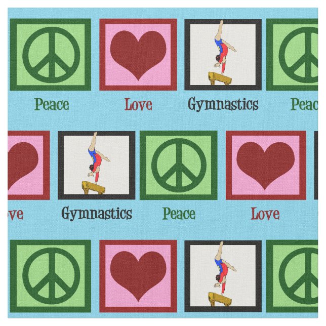 Peace Love Gymnastics Cute Gymnast Fabric (Close Up)