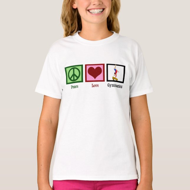 Peace Love Gymnastics Cute Kids T-Shirt (Front)