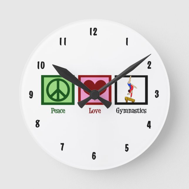 Peace Love Gymnastics Round Clock (Front)