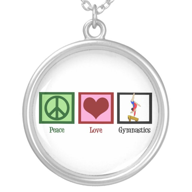 Peace Love Gymnastics Silver Plated Necklace (Front)