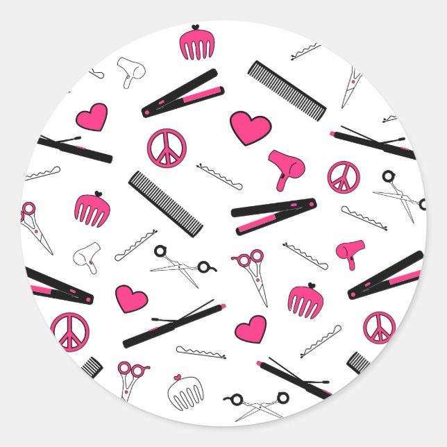 Peace, Love, & Hair Accessories (Pink) Classic Round Sticker (Front)