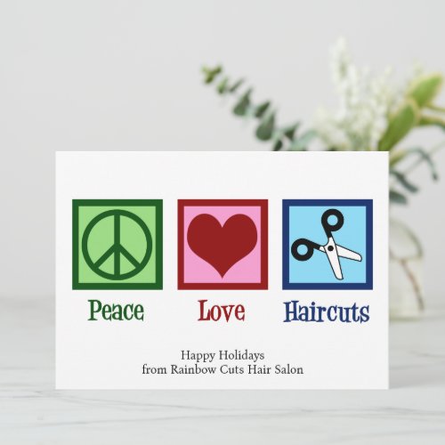 Peace Love Haircuts Custom Hair Salon Christmas Holiday Card