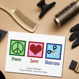 Peace Love Haircuts Custom Hair Salon Christmas Holiday Card